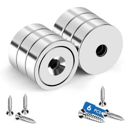 Strong Magnets Heavy Duty Screw On Neodymium 40LBS Magnet 6 Pack (Silver / 0.78in)