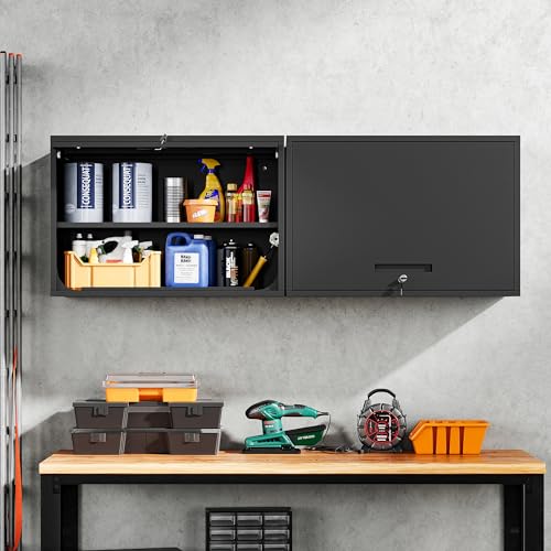 Metal Garage Wall Cabinet with Doors and Shelves (16"D x 32"W x 22"H / Black)