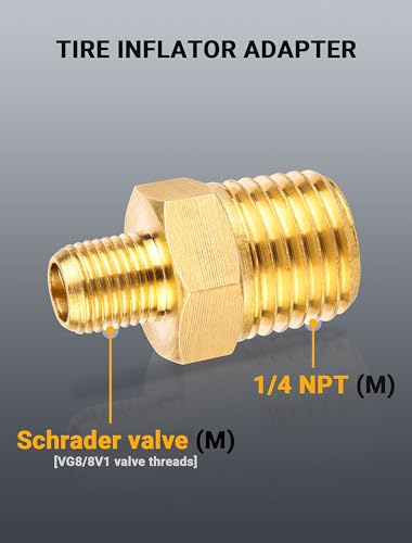 2-Pack 1/4'' Female NPT Air Chuck with Clip, Locking Closed Ball Tire Chuck with Inflator Adapter 1/4 NPT (m) to Schrader Valve (m), 2-Way Connection Tire Nozzle for Tire Inflator Air Compressor Hose (1/4'' NPT to Schrader Valve)
