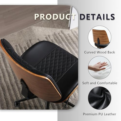 Home Office Chair No Arms with Wheels (Black / MCM Style)