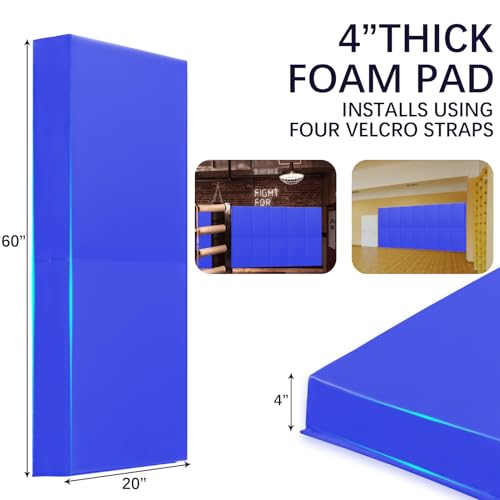 60" 72" High Gym Wall Padding 2" Thick Foam Basketball Court Wall Mount Protector for Garage Taekwondo Babyroom (BLUE / 60" x 20" x 4")