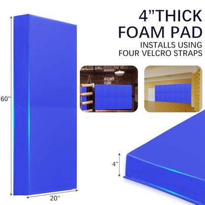 60" 72" High Gym Wall Padding 2" Thick Foam Basketball Court Wall Mount Protector for Garage Taekwondo Babyroom (BLUE / 60" x 20" x 4")