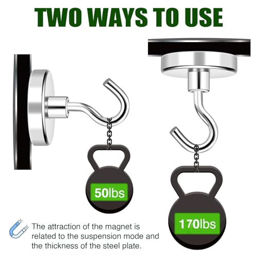 Magnetic Hooks 170lbs Strong Magnets Hook 18 Pack (Silver / 18pack-170lb)