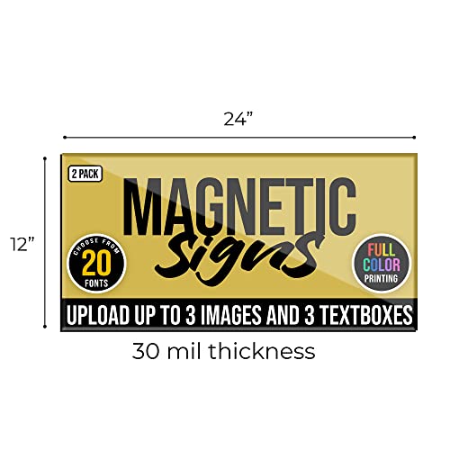2-Pack,12"x24" Custom Magnet Signs in Full Color for Business and Advertising, 30 mil Customized Vinyl Car Magnets, Personalized Magnetic Sheets for Company Storefront & Vehicles (Sharp Corners) (Sharp Corners)
