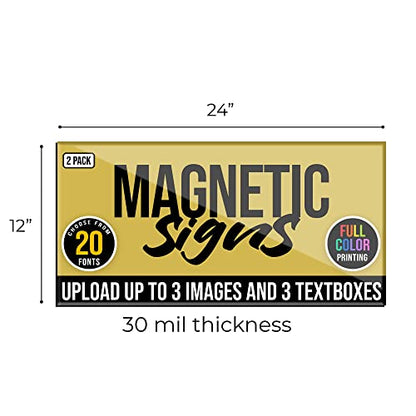 2-Pack,12"x24" Custom Magnet Signs in Full Color for Business and Advertising, 30 mil Customized Vinyl Car Magnets, Personalized Magnetic Sheets for Company Storefront & Vehicles (Sharp Corners) (Sharp Corners)