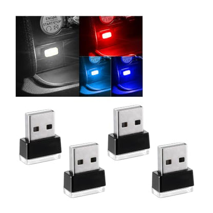 4 PCS USB LED Car Interior Atmosphere Lamp (White+Red+Blue+Ice Blue)