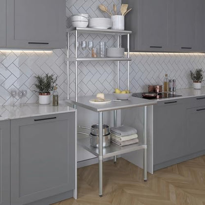Stainless Steel Work Table Double Tier Overshelf (30" x 30" Work Table + 12" Overshelf)