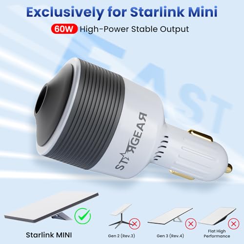 Starlink Mini Car Adapter 12V to 24V DC Step Up Converter with 60W Car Cigarette Lighter Adapter (White)