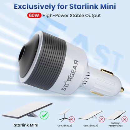 Starlink Mini Car Adapter 12V to 24V DC Step Up Converter with 60W Car Cigarette Lighter Adapter (White)