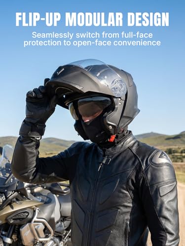 Modular Motorcycle Helmets Full Face Flip up Street Bike Motorcycle Helmet for Unisex Adult Matte Black (Matte Black / X-Large)