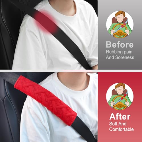 2 Pack Universal Car Seat Belt Pads Cover for A More Comfortable Driving (red)