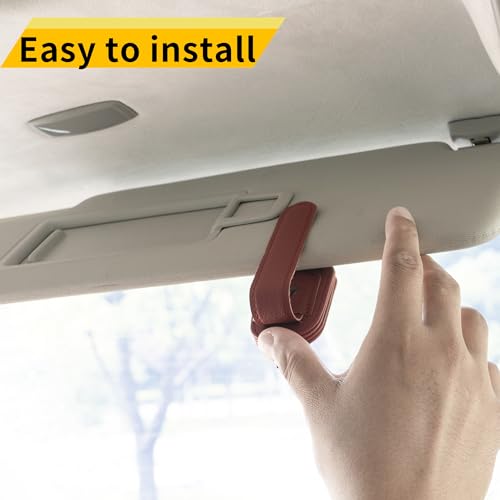 Magnetic Leather Sunglasses Holder for Car (Red)