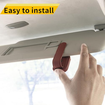 Magnetic Leather Sunglasses Holder for Car (Red)