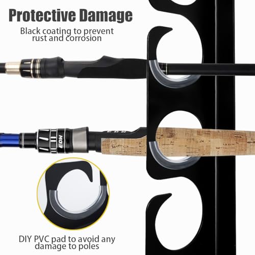 Fishing Rod Rack Pole Wall or Ceiling Storage Holder Hook Keeper Display Hanger Organizer Mount for Garage (Store 12 Rods)