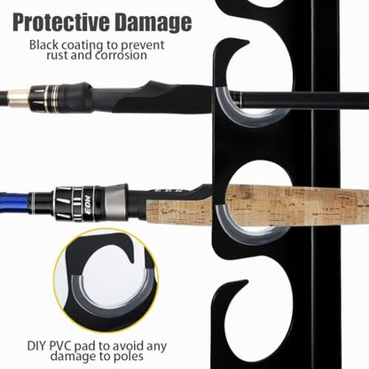 Fishing Rod Rack Pole Wall or Ceiling Storage Holder Hook Keeper Display Hanger Organizer Mount for Garage (Store 12 Rods)