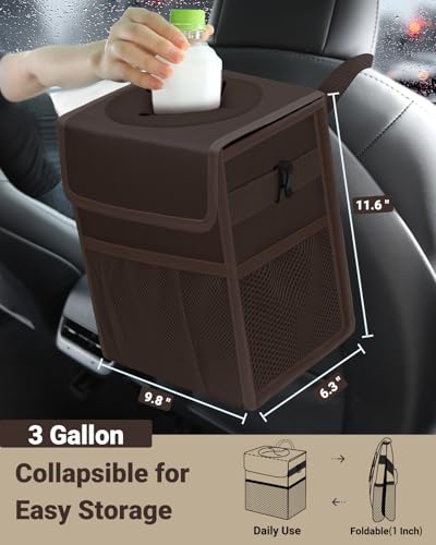 Car Trash Can with Lid (3 Gallons / Brown)