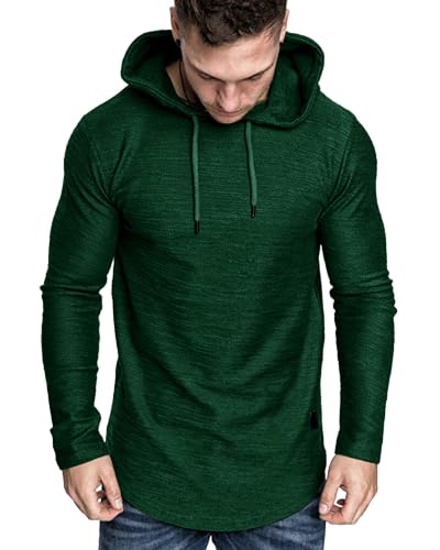 Mens Fashion Athletic Hoodies Sport Sweatshirt Solid Color Fleece Pullover Dark Green XX (XX-Large / Dark Green)
