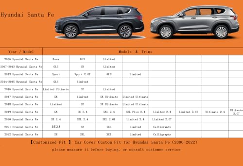 7 Layers Waterproof SUV Car Cover for Hyundai Santa Fe 2006 (PE-Black / Custom Fit Hyundai Santa Fe)