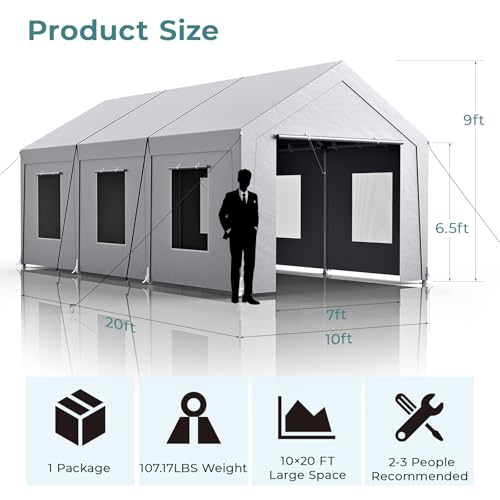 Carport 10x20 ft Heavy Duty (Gray / 10x20 FT)