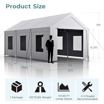 Carport 10x20 ft Heavy Duty (Gray / 10x20 FT)