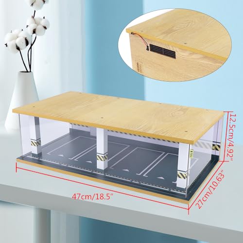 1 24 Parking Garage Model Car Garage Display Case with Clear Acrylic Cover and LED Lighting Toy Car Storage Tabletop Showcase for Boy Kids Home Toy Stores (4 Parking Space)