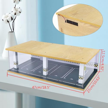 1 24 Parking Garage Model Car Garage Display Case with Clear Acrylic Cover and LED Lighting Toy Car Storage Tabletop Showcase for Boy Kids Home Toy Stores (4 Parking Space)