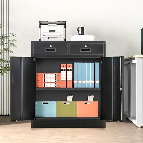 Metal Storage Cabinet (Black / 36" H x 32" W x 16" D)