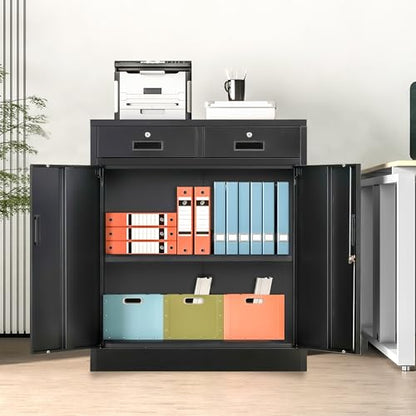 Metal Storage Cabinet (Black / 36" H x 32" W x 16" D)