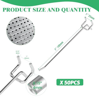 50Pcs 8" 20CM Pegboard Hooks Assortment Set (8 Inches / Silver)