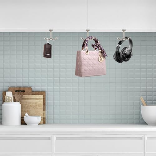 10 Pcs Zinc Alloy Ceiling Double Hook Cabinet Wardrobe Coat Towel Hat Hook Hooks Under Cabinet Shelf (White)