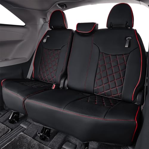 Sienna Seat Covers for 2011 (Leather(Black with Red Piping) / 2011-2020 8 Seats, 2nd Row 4/2/4 Split)