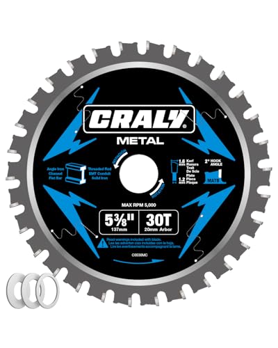 5-3/8 Inch 30 Teeth Steel and Ferrous Metal Cutting Circular Saw Blade, 20 mm Arbor, Thin Kerf, Professional Carbide Tipped Blade for Angle Iron, Threaded Rod, EMT Conduit(C0530MC) (5-3/8" 30T)