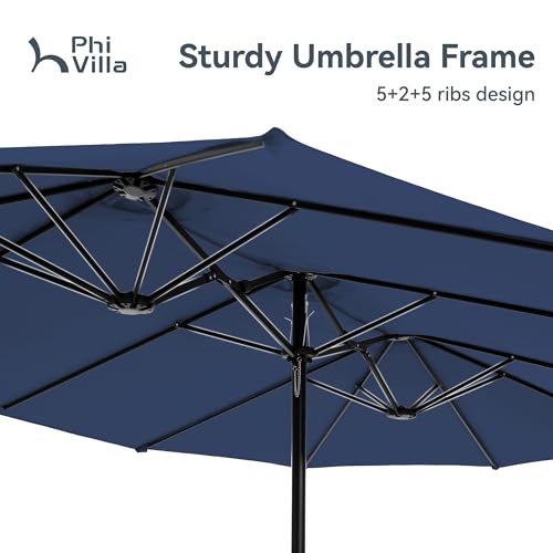 15ft Large Outdoor Patio Umbrella with Base Included (Navy Blue)
