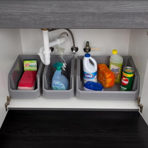 Large Stackable Plastic Storage Bins (Grey / Large, 6-Pack)