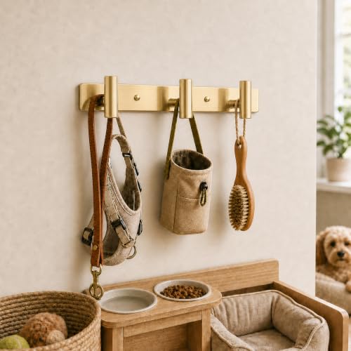 Wall Mounted Coat Rack ("T" Shape 3 Hooks - 1 Pack / Gold)