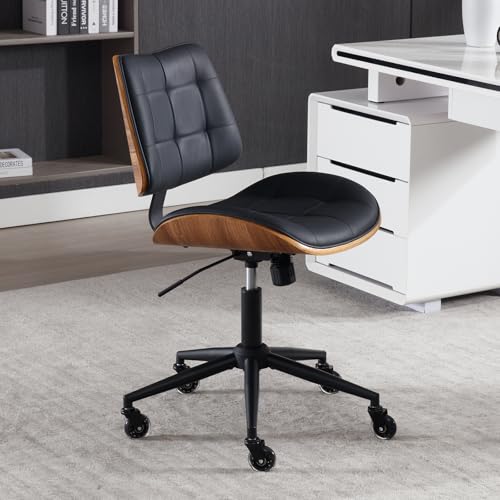 Home Office Desk Chair with Rubber Wheels (Black / Standard Style)