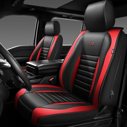 Nappa Leather Car Seat Covers Front Seats (Black Red / Front Seats)