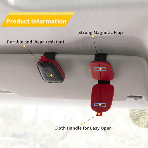 Magnetic Leather Sunglasses Holder for Car (RedBlack)