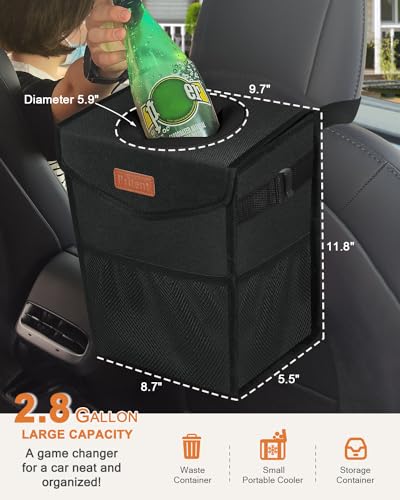 Car Trash Can with Lid Leakproof Car Garbage Bag Vehicle Trash Bin (2.8 Gallons / Black)