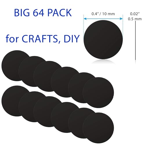 Cell Phone Metal Stickers 0.4 inch for Magnetic Car Mount. Replacement Set of 64 Mini Magnet Metal Plates. Silver Car Sticky Small Round Iron Discs with 3M Adhesive Backing for Case (Round 0.4" [64 Pack])