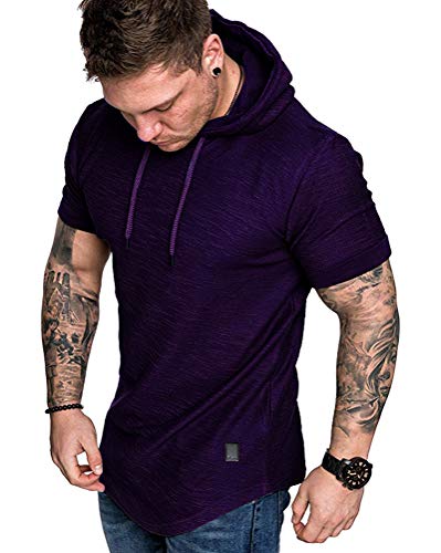Mens Fashion Hoodies Sport Pullover Solid Color Shirt Workout Lightweight Tops Purple Large (Large / Purple1)
