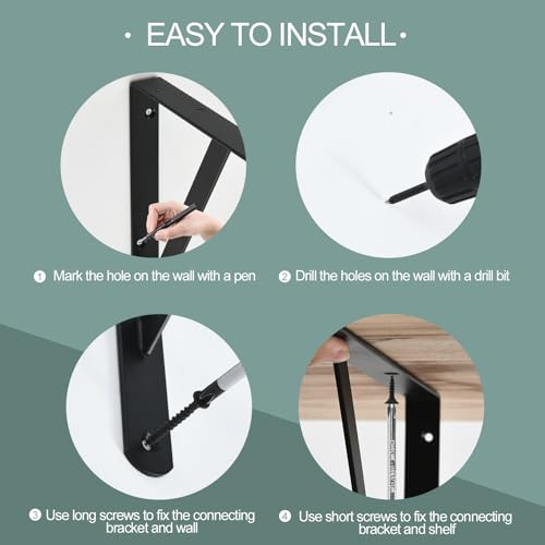 4 Pack L16 x H 10" Black Heavy Duty Shelf Brackets with Screws Metal Shelf Brackets Shelf Support Angle Brackets for Shelves L Brackets Heavy Duty Floating Shelf (4 Pack-Black / 16''x10'')