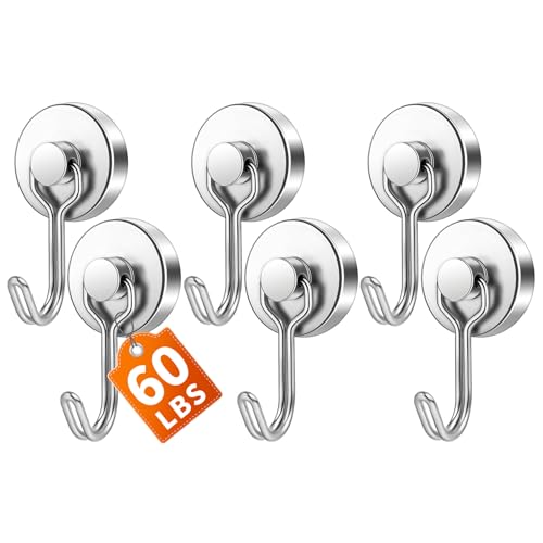 6 Pack Silver Magnetic Hook (Silver / 0.98in)