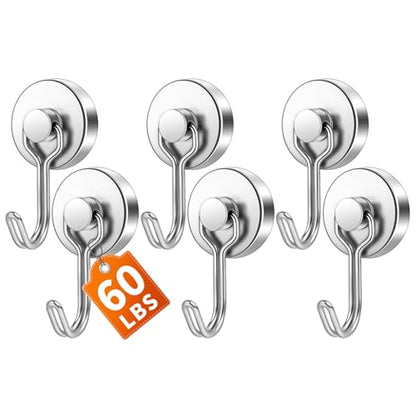 6 Pack Silver Magnetic Hook (Silver / 0.98in)