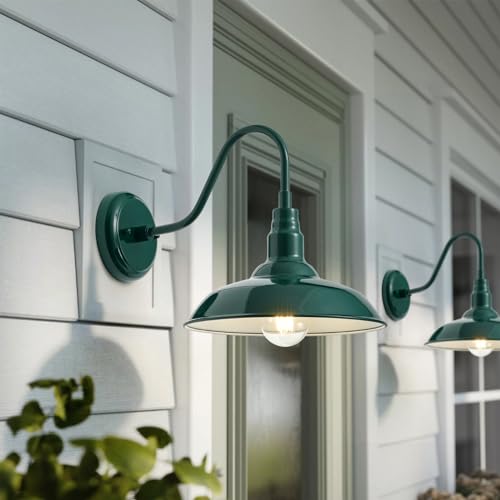 10‘’ Dome Outdoor Gooseneck Barn Light Fixture with Wall Mount (Green / 10" Dome)