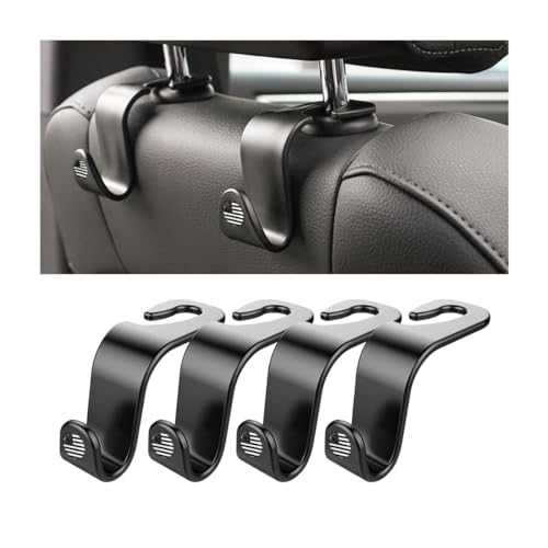 4 Pack Headrest Hooks for Vehicle Seats (Black/Black Flag)