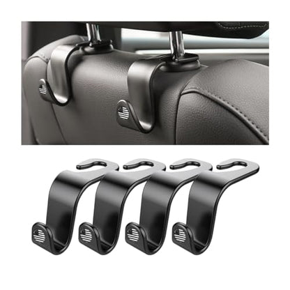 4 Pack Headrest Hooks for Vehicle Seats (Black/Black Flag)