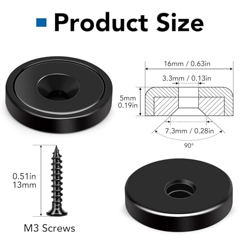 Strong Magnets Heavy Duty Screw On Neodymium 20LBS Magnet 60 Pack (Black / 0.63in)
