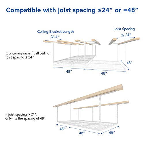 4x8 Overhead Garage Ceiling Storage Rack Organization (White / 4x8 ft)