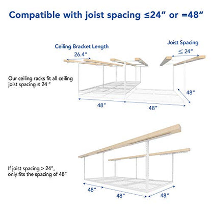 4x8 Overhead Garage Ceiling Storage Rack Organization (White / 4x8 ft)